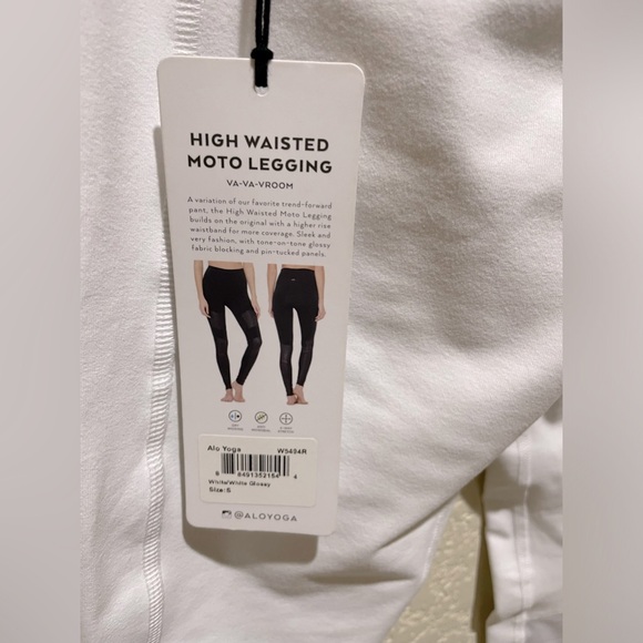 NWT Alo Yoga High Waist Moto Leggings White White Glossy Size S - Picture 7 of 8